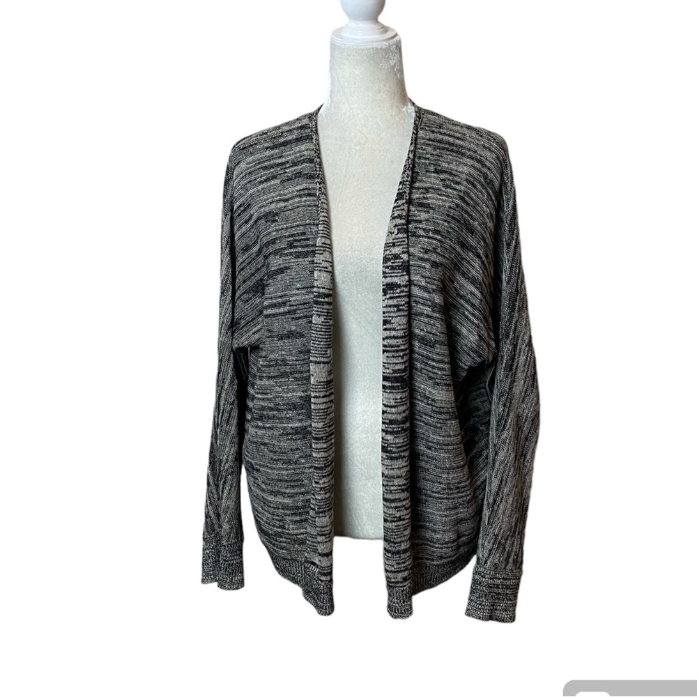 Eileen Fisher Organic Linen Open Front Black Cardigan Sweater Small